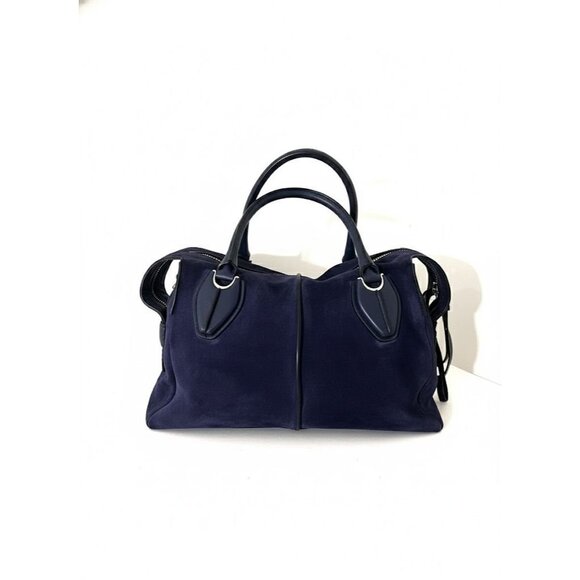 RARE Tod's D-Bag Styling Suede Navy Blue Top Handle Medium Handbag Bauletto - Picture 1 of 13